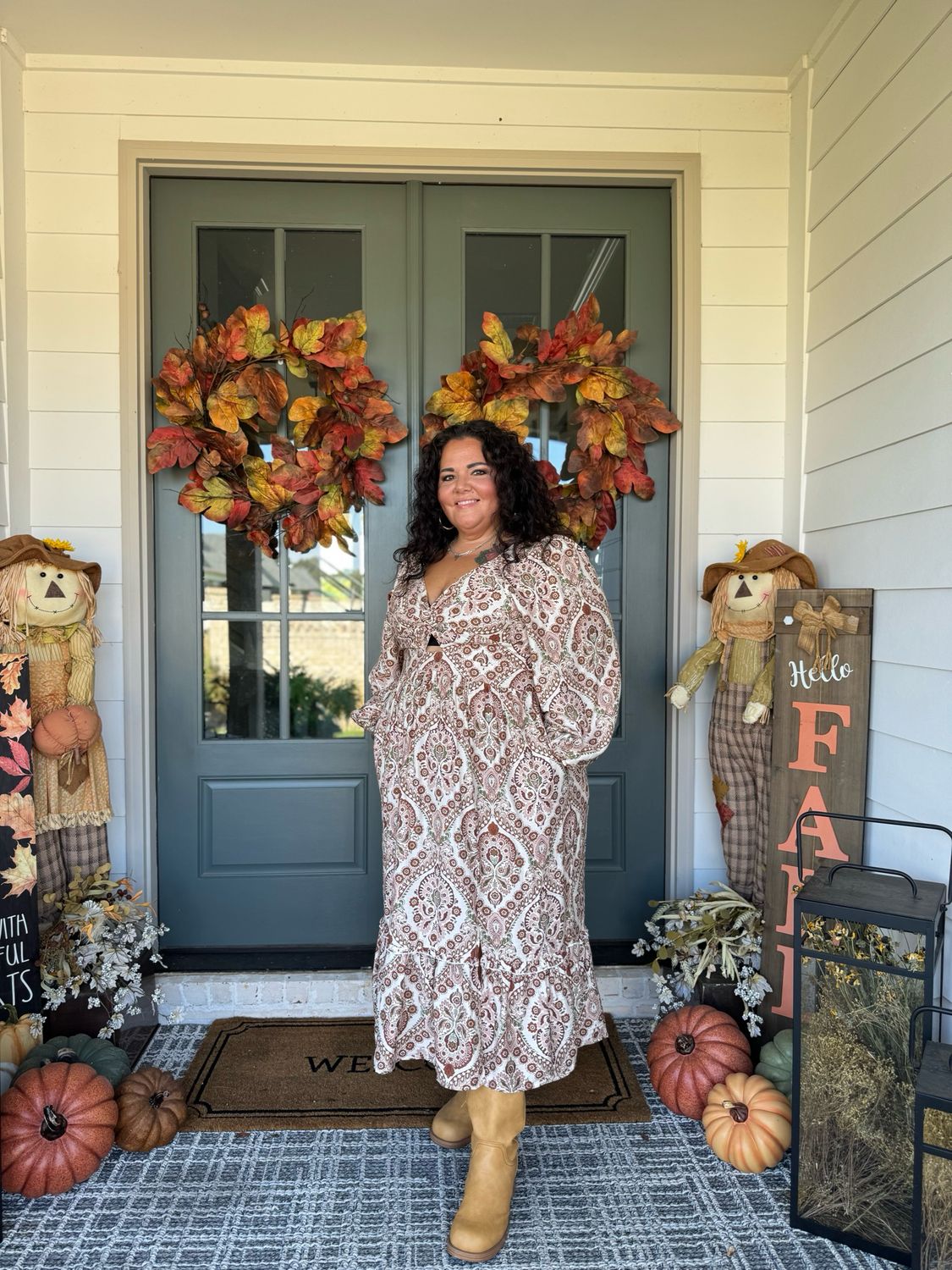 Floral Print V-neck Long Sleeve Maxi Dress