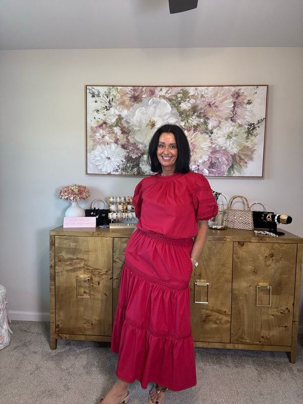 Strut & Bolt Cherry Red Tiered Midi Skirt