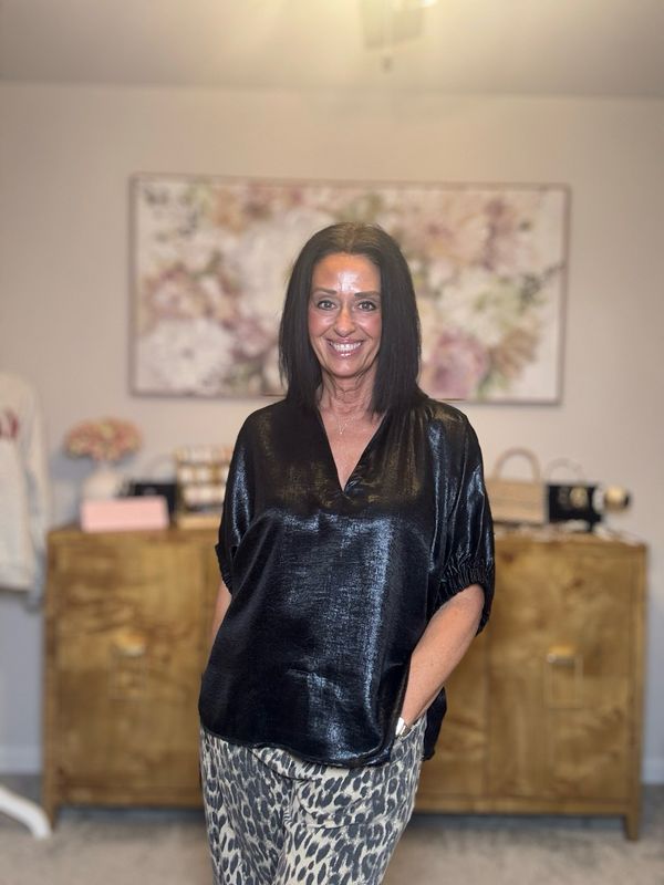 Entro Metallic Black V-neck Top Entro Metallic Black V-neck Top