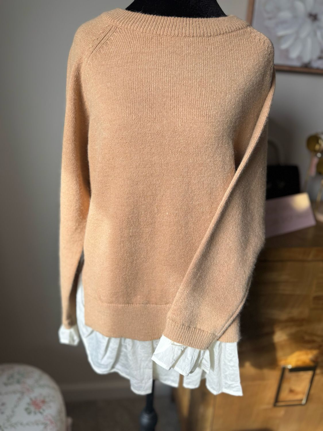 Strut & Bolt Tan Ruffled Knit Top