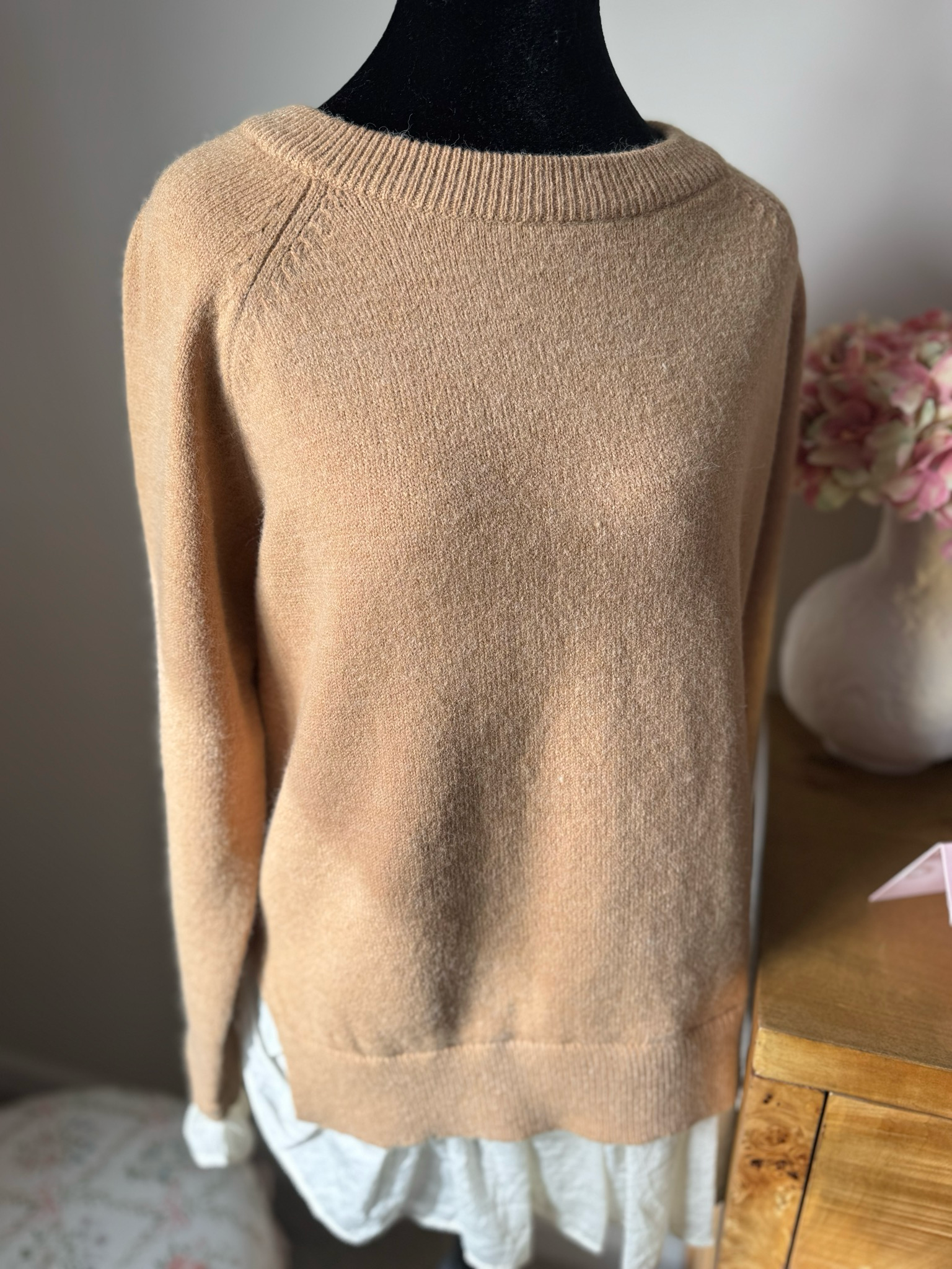 Strut & Bolt Tan Ruffled Knit Top
