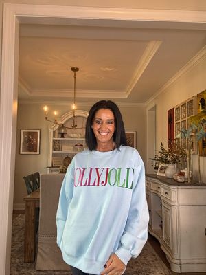 Lt Blue Holly Jolly Embroidery Letter Sweatshirt Lt Blue Holly Jolly Embroidery Letter Sweatshirt