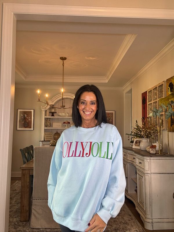 Lt Blue Holly Jolly Embroidery Letter Sweatshirt