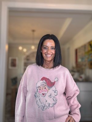 Pink X-stitch Embroidery Detailed Santa Sweater