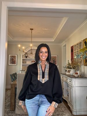 Black Top With Plaid Accents Black Top With Plaid Accents