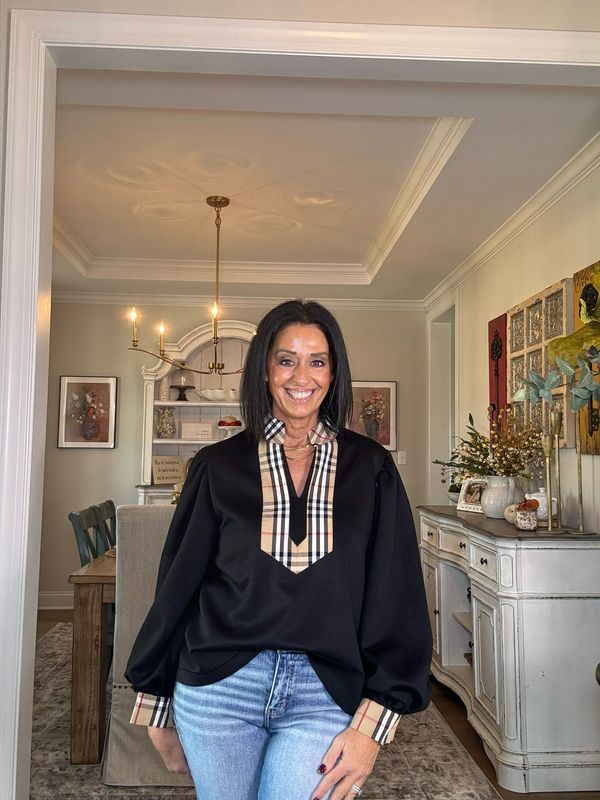 Black Top With Plaid Accents Black Top With Plaid Accents