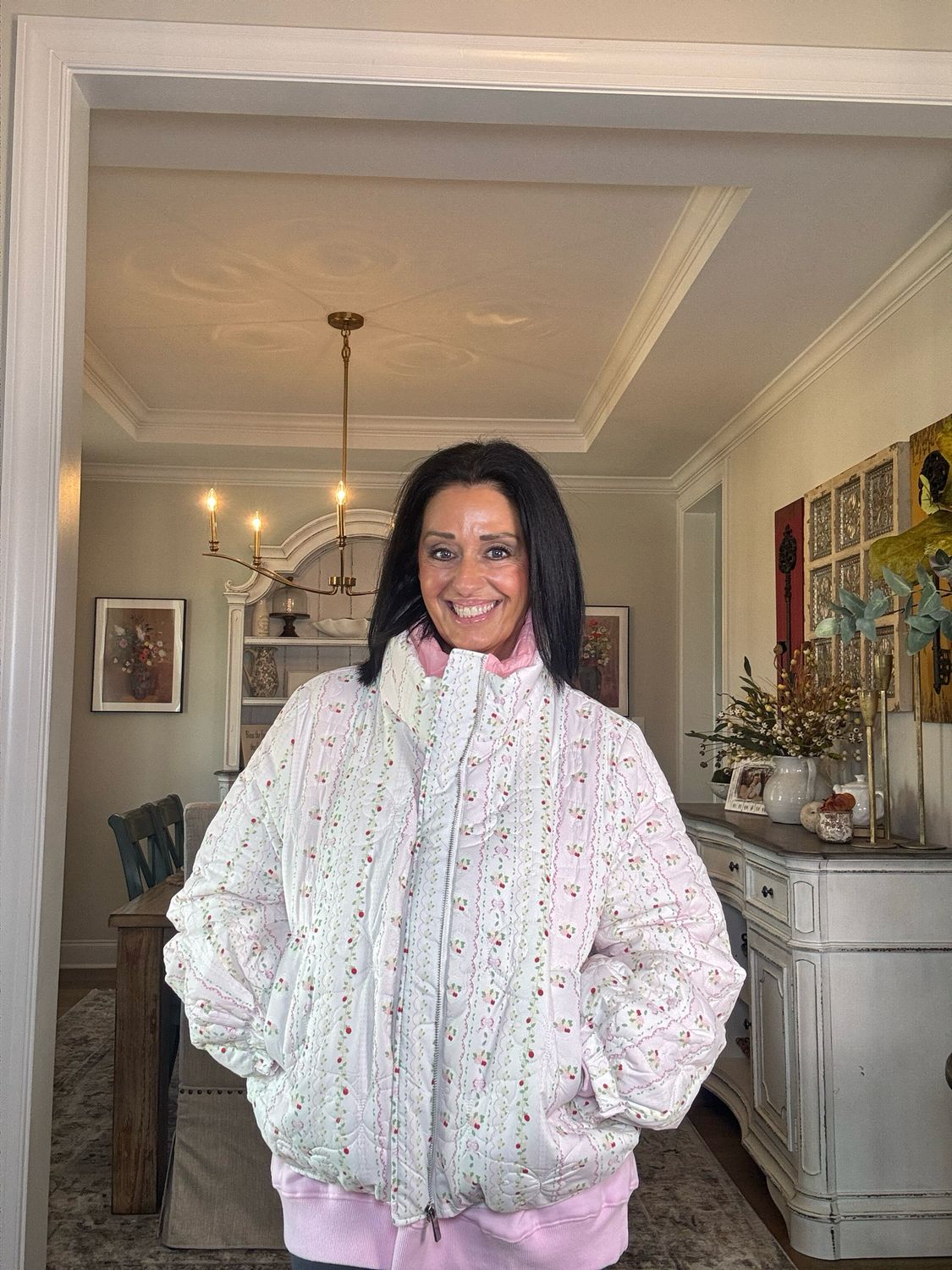 Floral Print Double Collar Padded Jacket