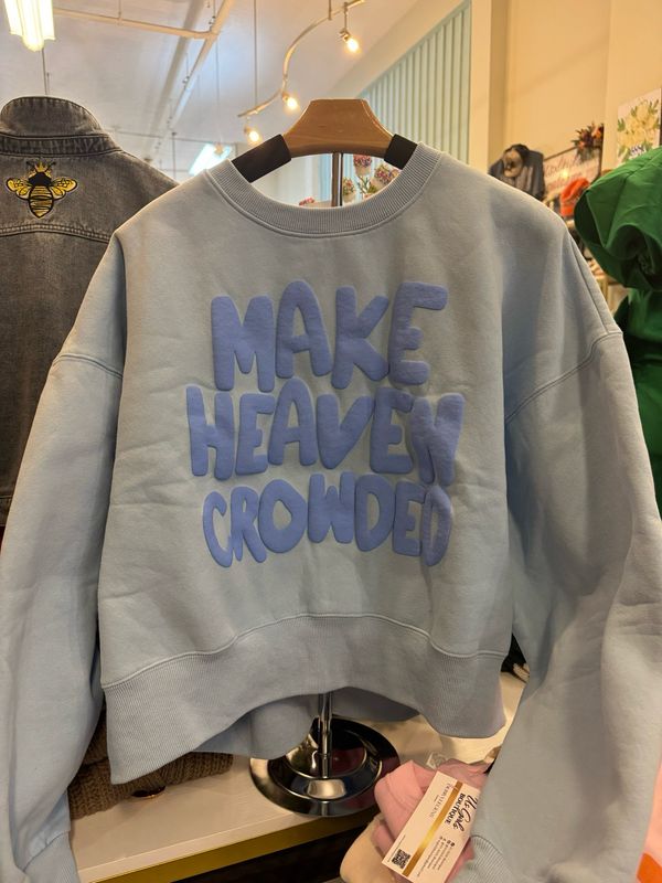 Make Heaven Crowded Crop Lt Blue Sweatshirt Make Heaven Crowded Crop Lt Blue Sweatshirt