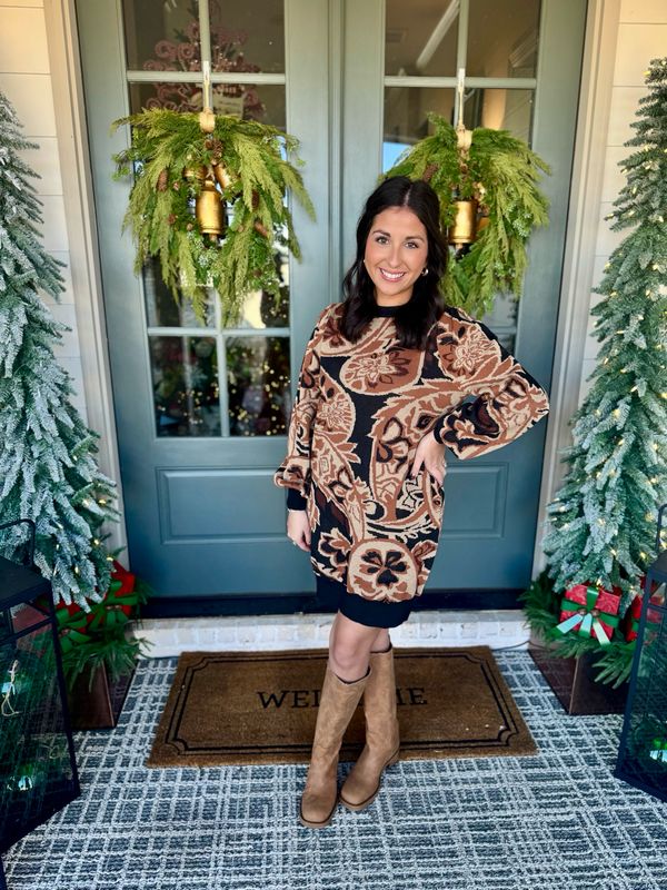 Brown/black Patterned Mini Sweater Dress