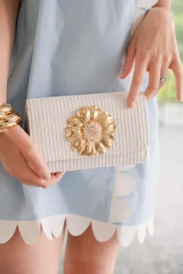 Lisi Lerch - White Raffia Ruby Clutch with Poppy Pearl Pouf