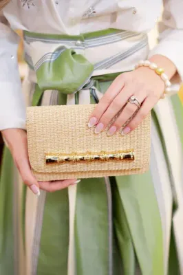 Lisi Lerch - Ruby Straw Clutch - Gold Charm Bamboo Bar