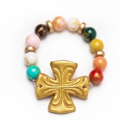 Hidden Truth Multicolored Jade with Friendship Cross Bracelet