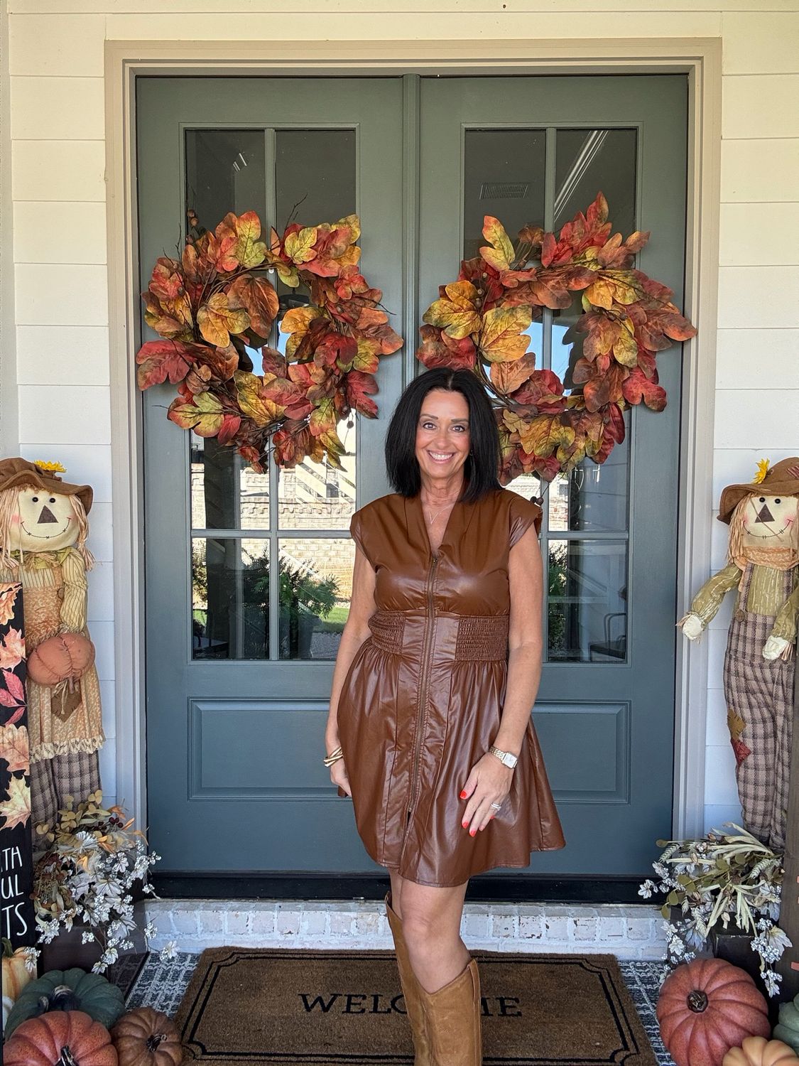 Chocolate Brown Faux Leather Mini Dress