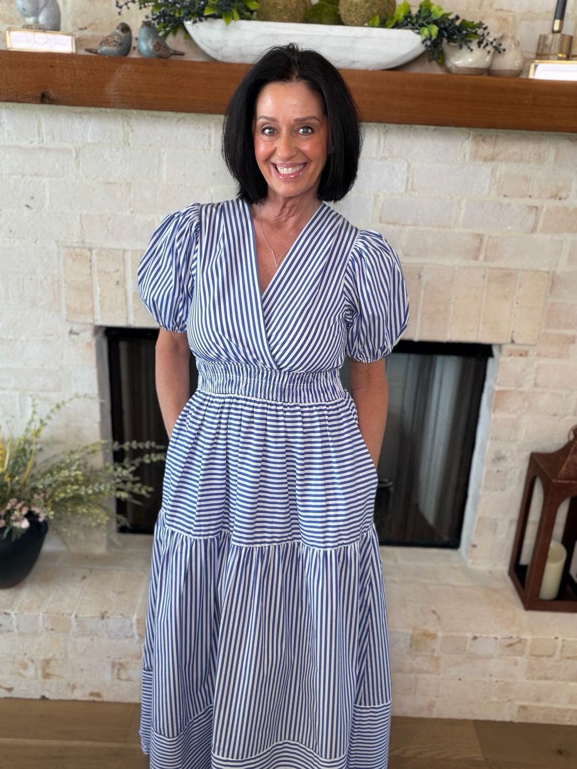 Blue/White Stripe Tiered Maxi Dress