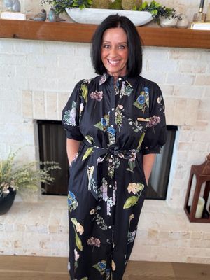 Entro Black Floral Midi Dress With Tie Belt Entro Black Floral Midi Dress With Tie Belt