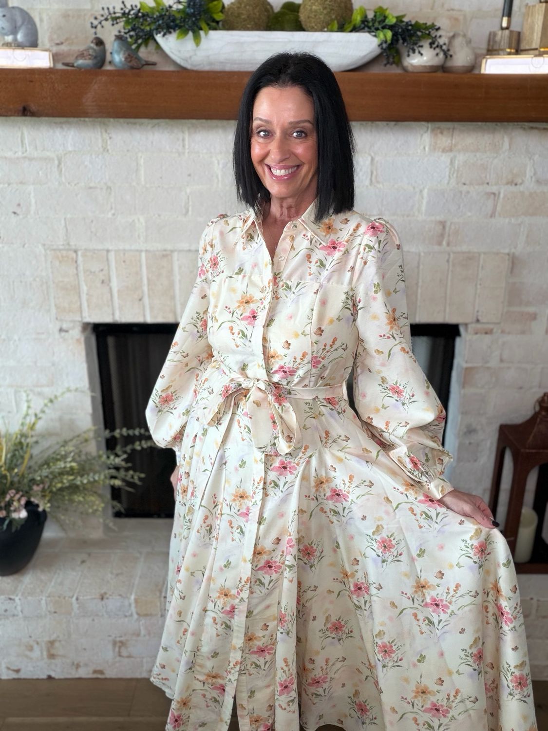 Floral Print Long Sleeve Maxi Dress