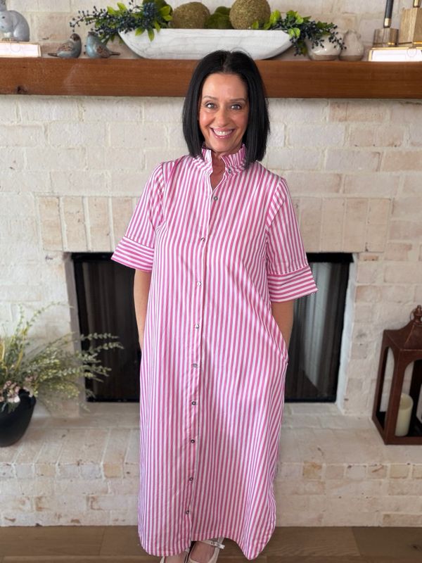 Entro Pink Stripe Shirt Dress
