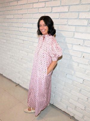 Pink Floral Button Down Maxi Dress