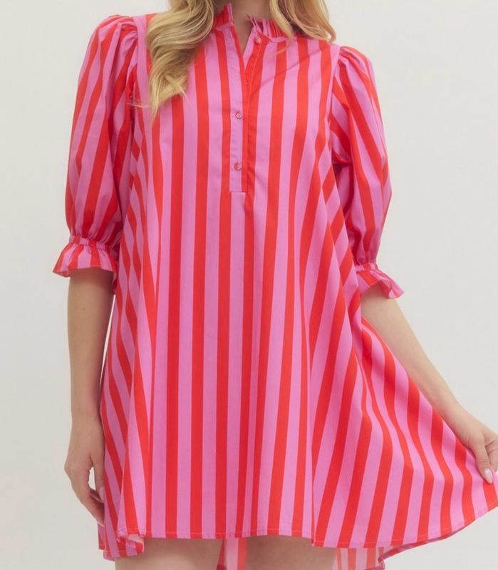 Entro Pink Stripe Tunic Dress