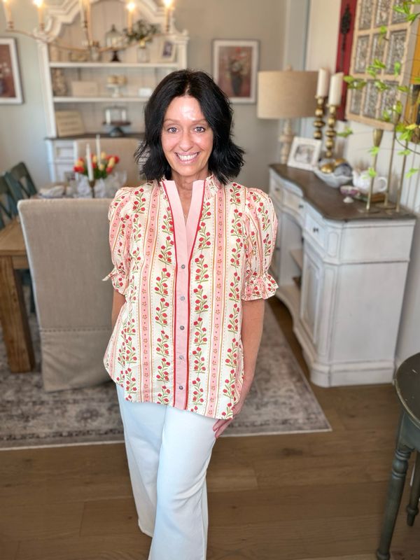 Entro Retro Style Floral/stripe Top Entro Retro Style Floral/stripe Top