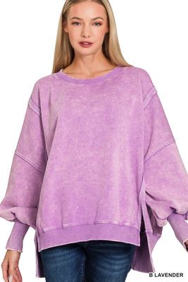 Acid Wash Batwing Sleeve Fleece Sweatshirt