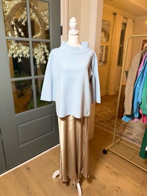 Powder Blue Mock Neck Pull Over Sweater Bell Sleeve