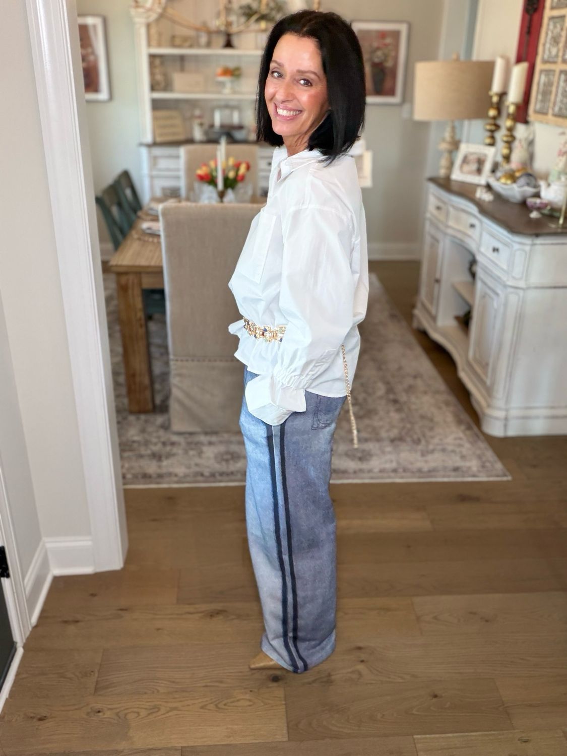 French Terry Pants Denim Like Print