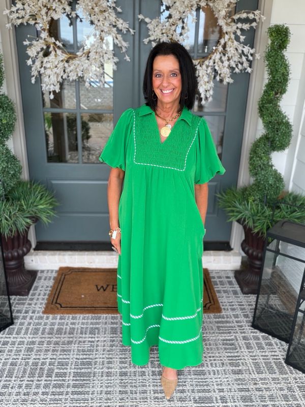 Green Puff Sleeve Midi Dress Green Puff Sleeve Midi Dress