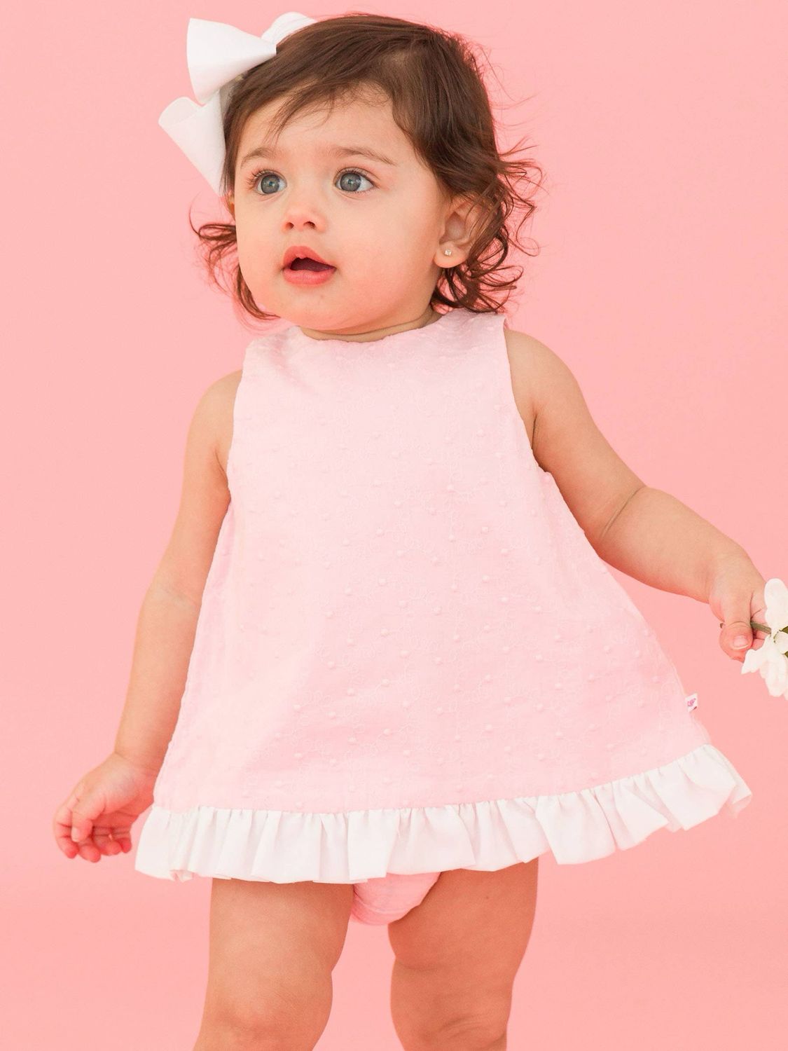 Baby Girls Pink & White Swiss Dot Swing Top & Bloomer Set