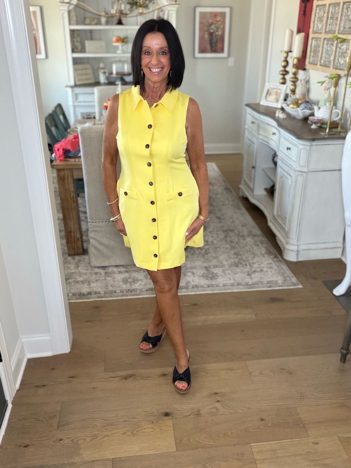 Entro Sunshine Yellow Button-Front Shirt Dress