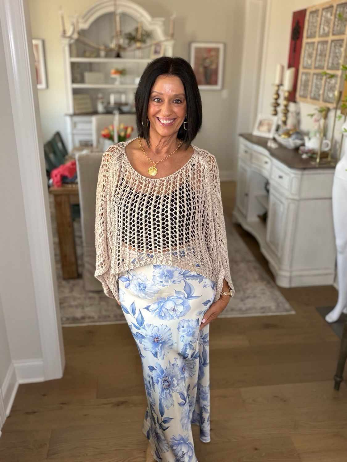 Taupe Coastal Crochet Open Knit Top Taupe Coastal Crochet Open Knit Top