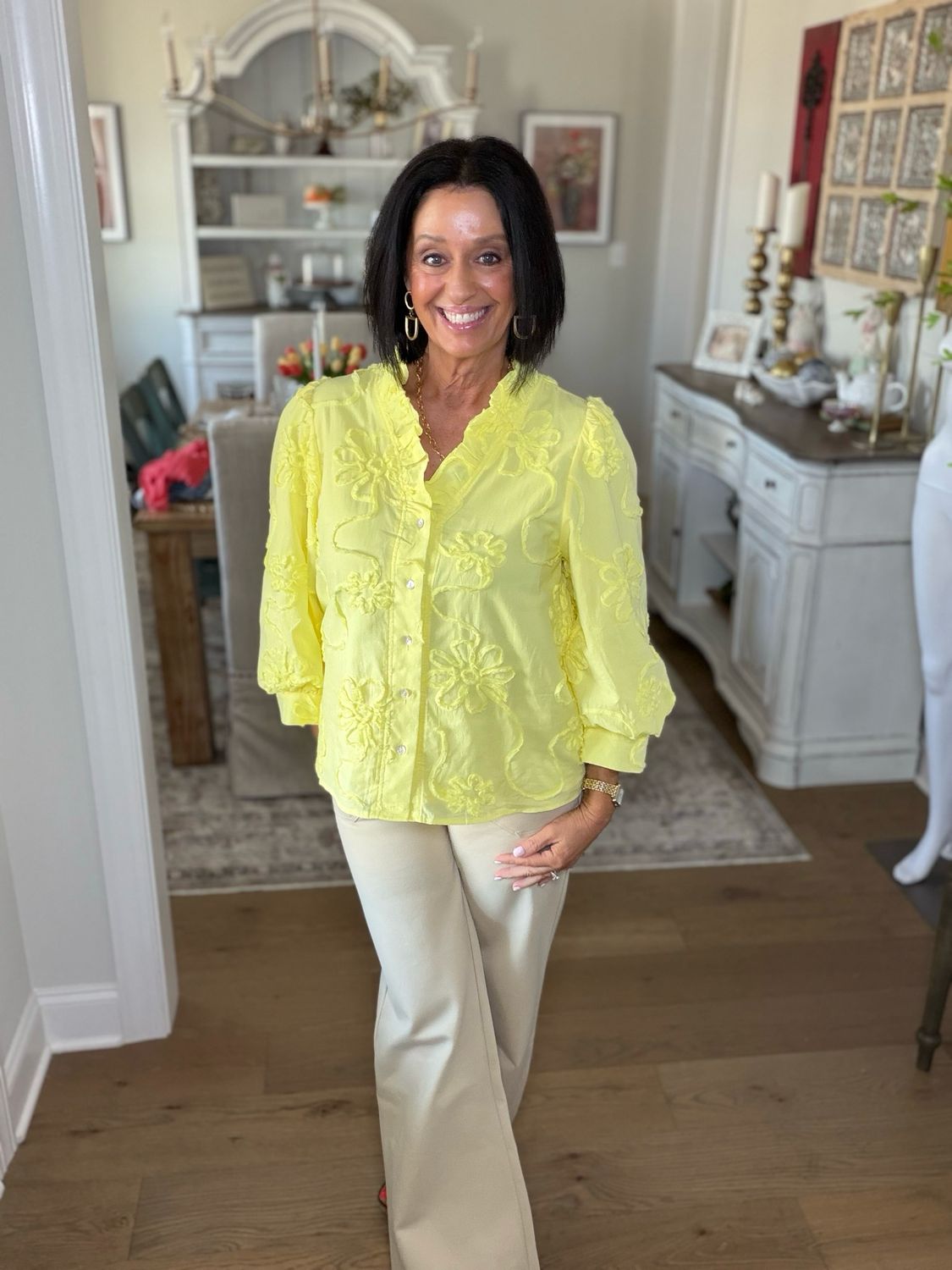 Yellow Floral Button Down Top