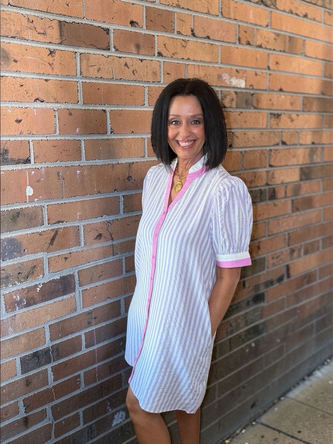 Lavender Stripe Short Dress