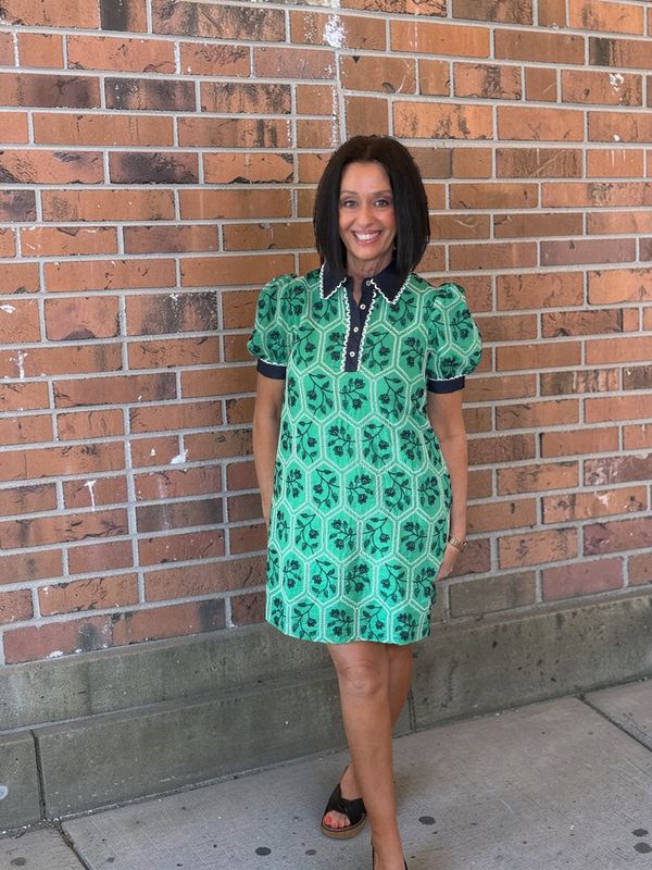 Green Floral Embroidery Short Dress