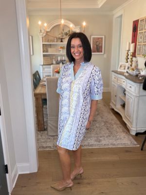 Blue Floral Stripe Short Dress