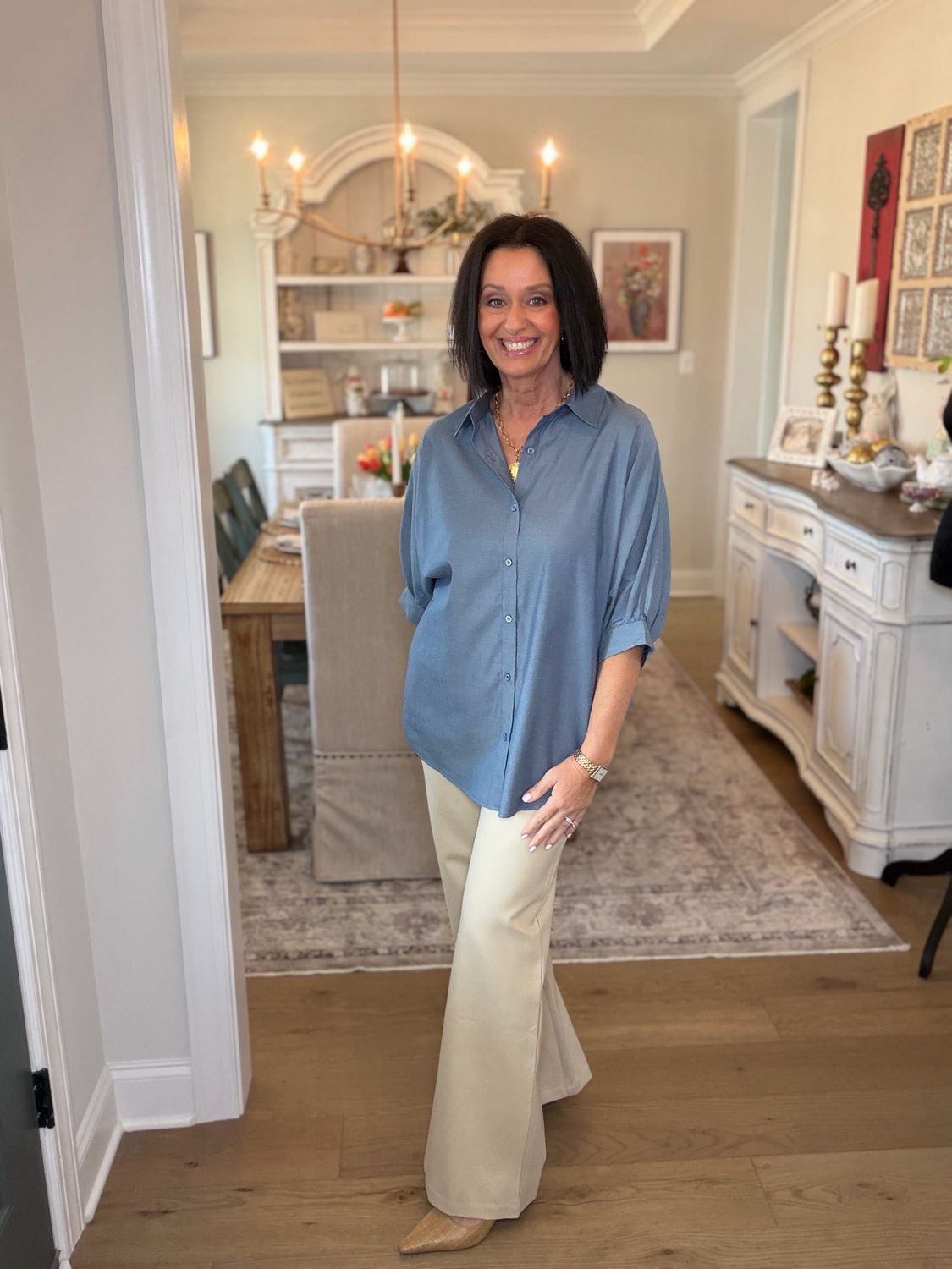 Blue Bubble Sleeve Top