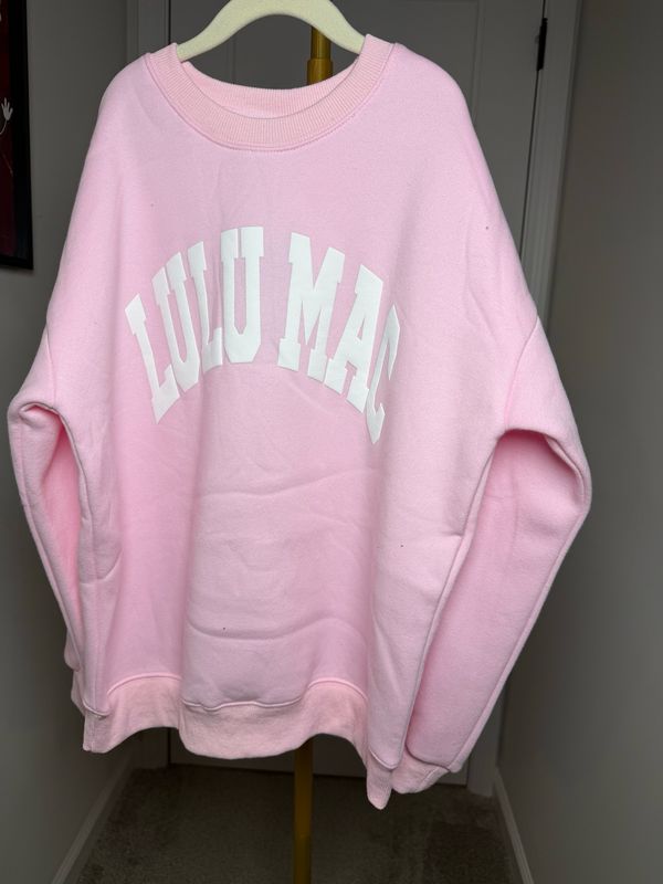 Lulu Mac Youth Sweatshirt Pink With White Lettering