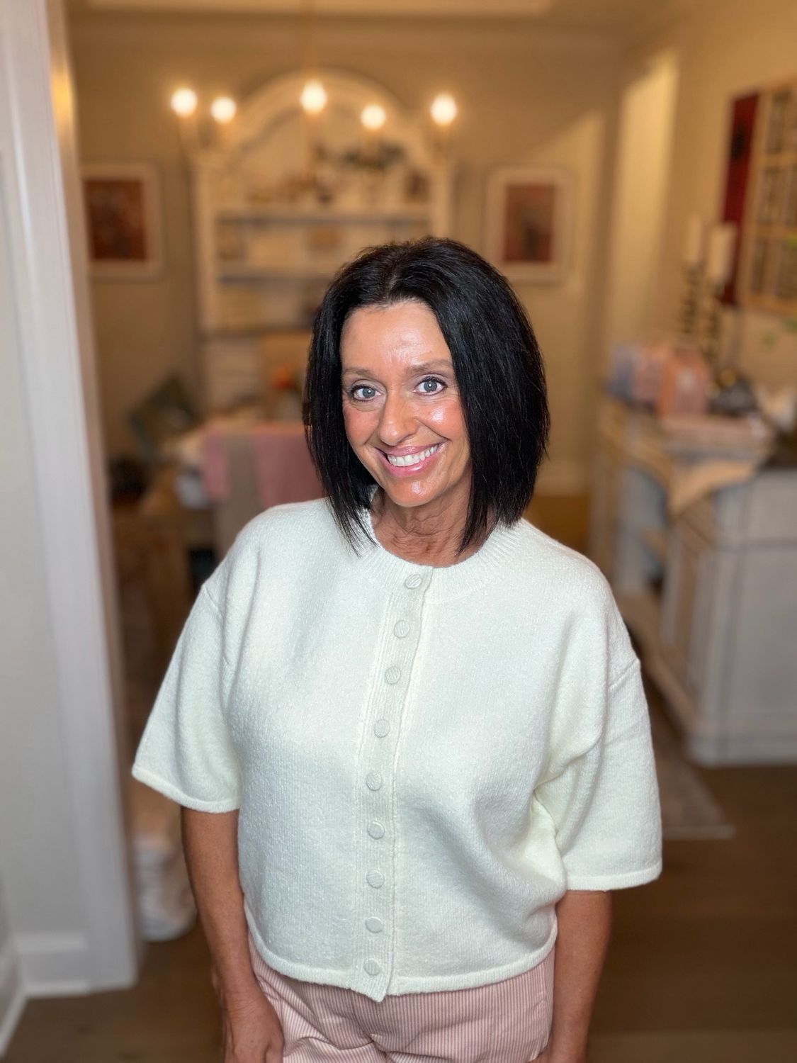 Cream Bell Sleeve Button Down Sweater