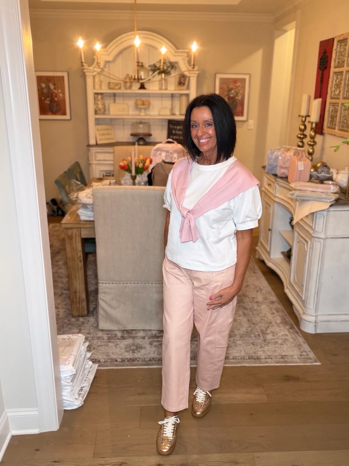 Pink/taupe Striped Pants