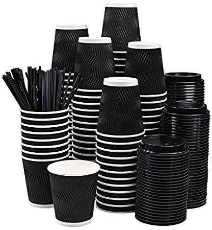 H2OGO Barista Set — Disposable Coffee Cups with Lids and Straws (Black, 350 ml, 100 pcs)