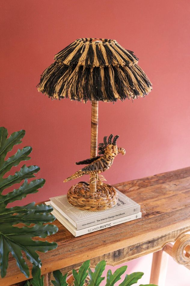 Table Lamp with Seagrass Bird Base and Jute Shade