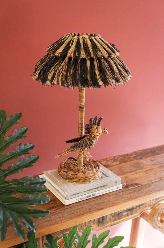 Table Lamp with Seagrass Bird Base and Jute Shade