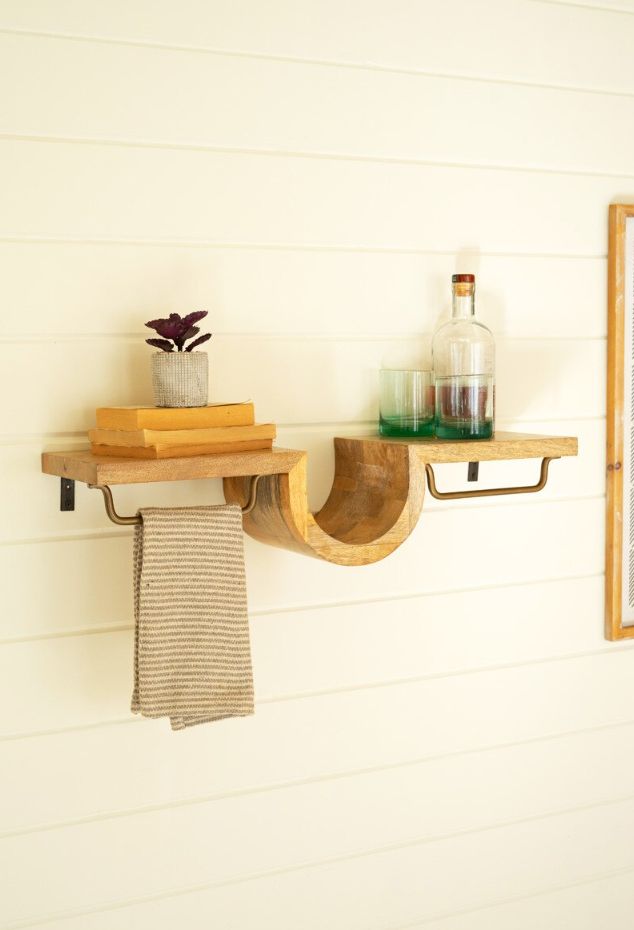 Wooden Shelf with Antique Brass Towel Rack