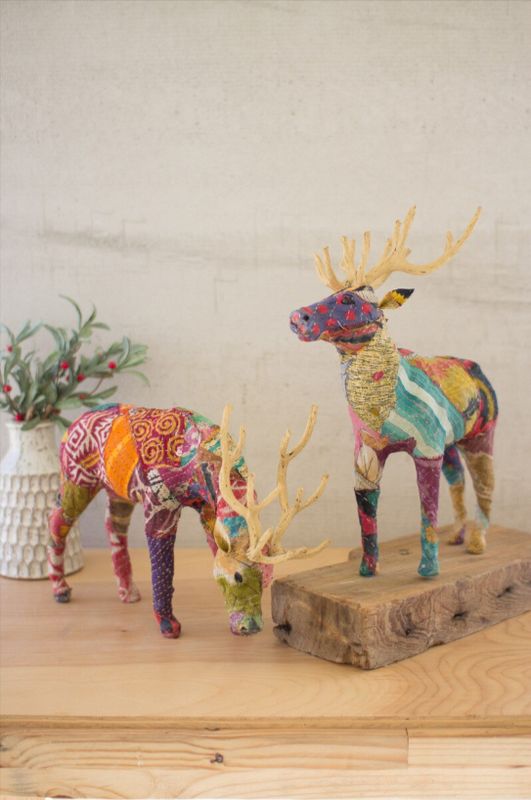 Kantha Covered Tabletop Reindeer