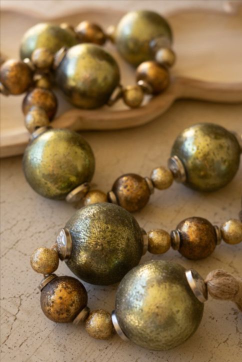Mixed Gold Glass Christmas Ball Garland with Jute Tassels