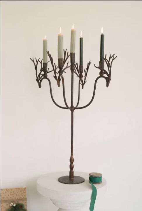 Forged Rustic Iron Deer Candelabra