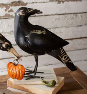 Up-cycled Iron Crows Holding Pumpkin, Size: Small