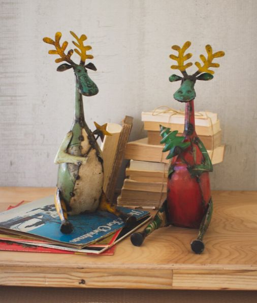 Recycled Sitting Iron Moose with Tree