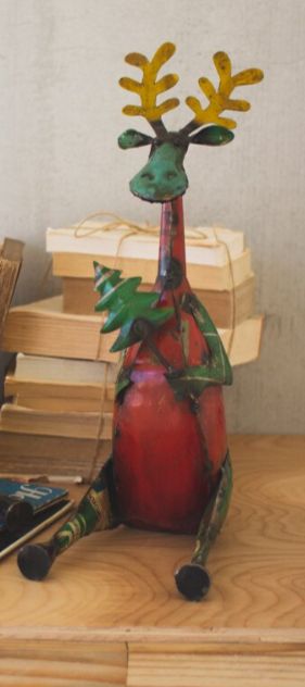 Recycled Sitting Iron Moose with Tree, Style: Tree