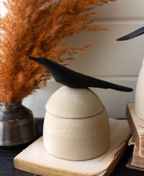 Clay Canisters with Wooden Bird Handles, Size: Small